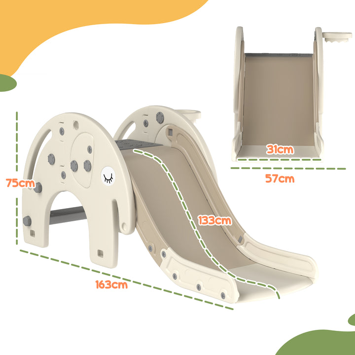 AIYAPLAY 3 in 1 Toddler Slide with Basketball Hoop, Climber, Elephant-Themed, for 1-3 Years, Cream White