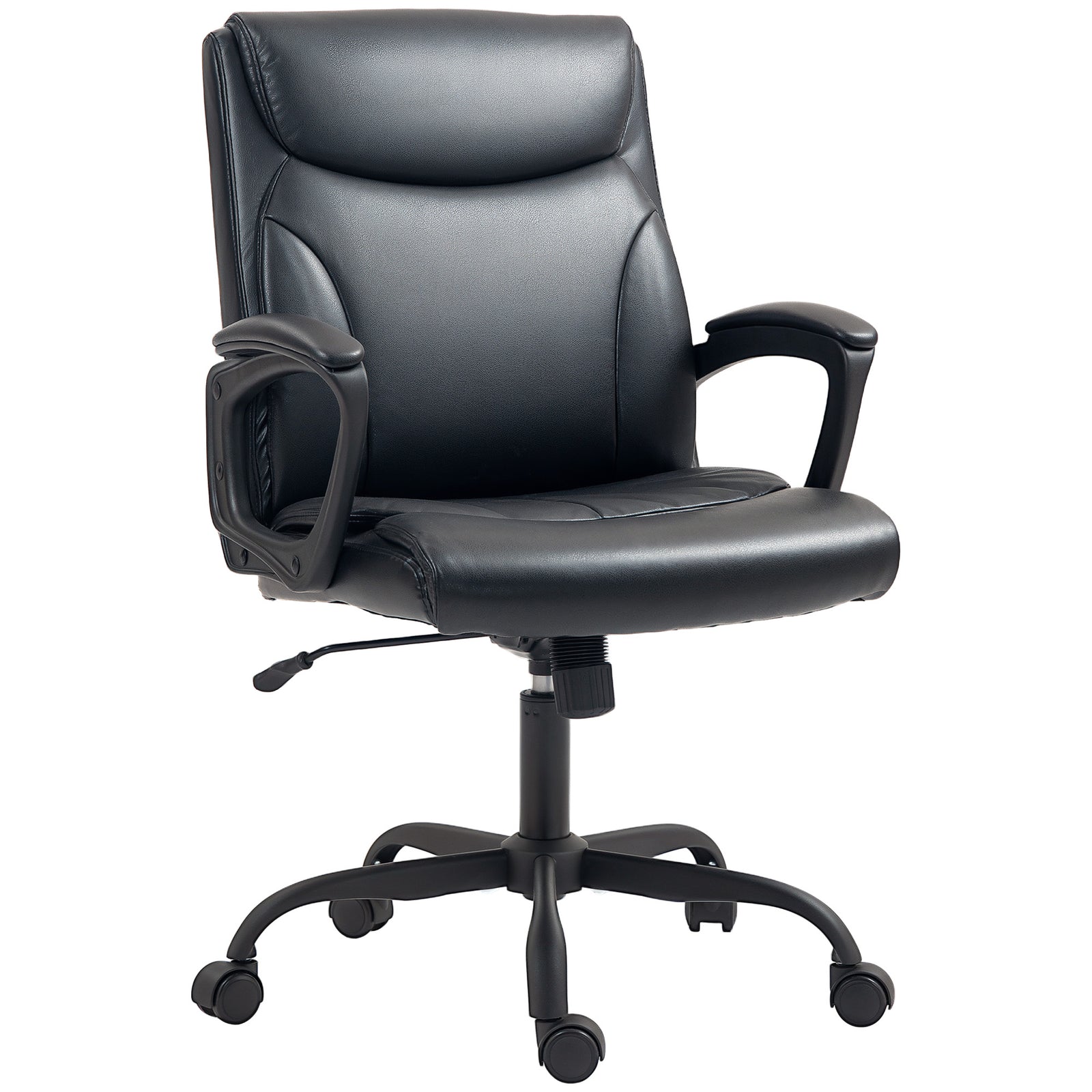 Executive Office Chair, Faux Leather Desk Chair with Height Adjustable, Swivel Wheels and Tilt Function, Computer Chair for Home Office and Study Room, Black