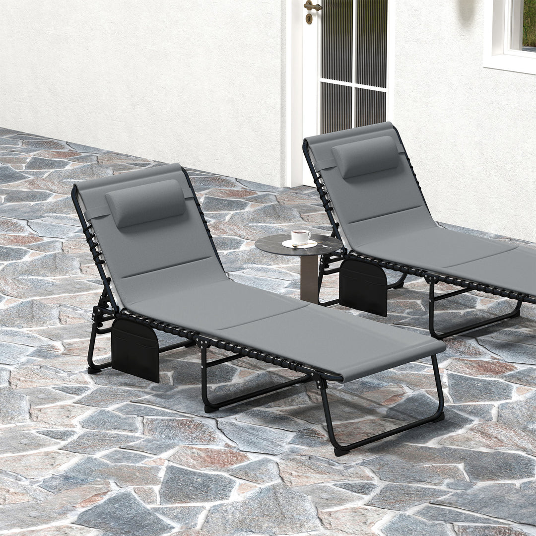 Set of Two Reclining Sun Loungers - Charcoal Grey