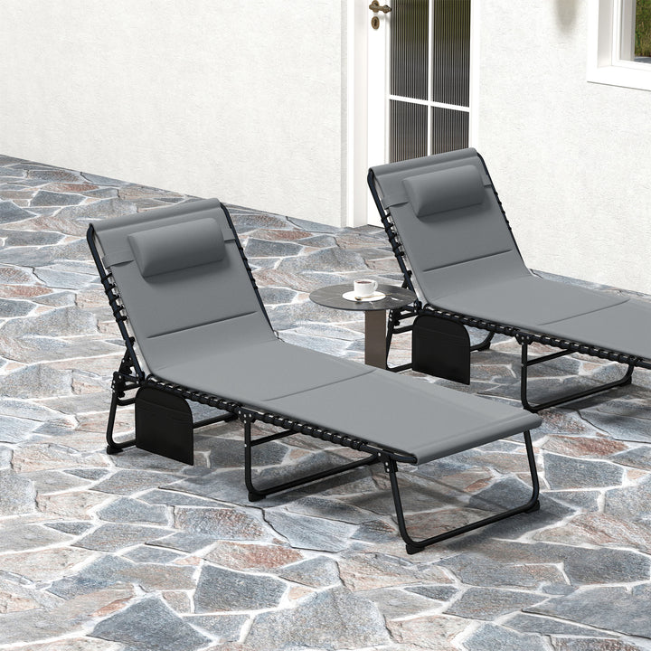 Set of Two Reclining Sun Loungers - Charcoal Grey