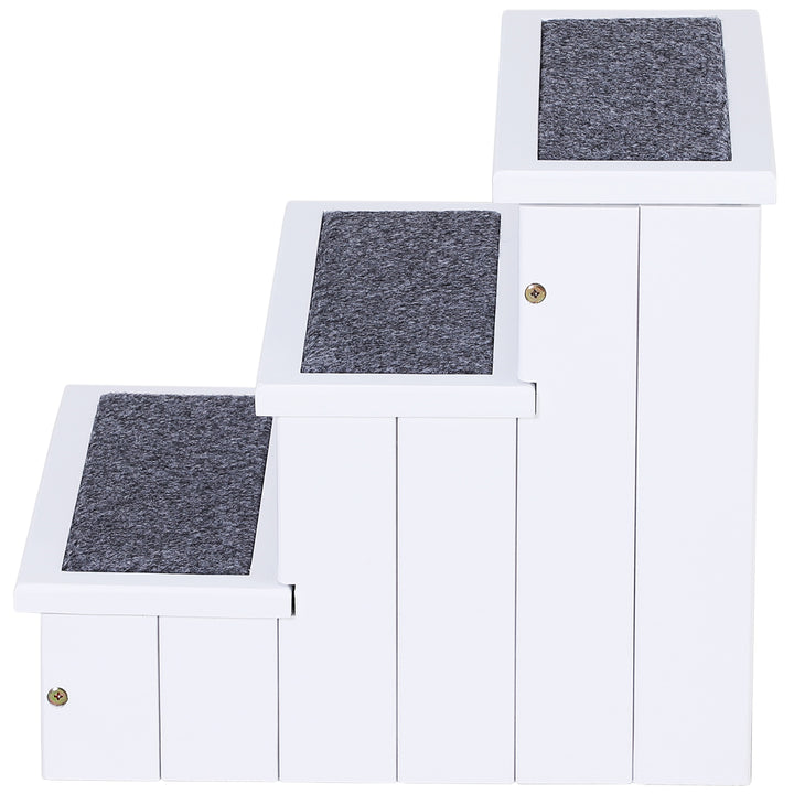 MCL 3 Step Wooden Dog Steps Pet Stairs for Dogs, Cat Ladder for Bed Couch with Storage White