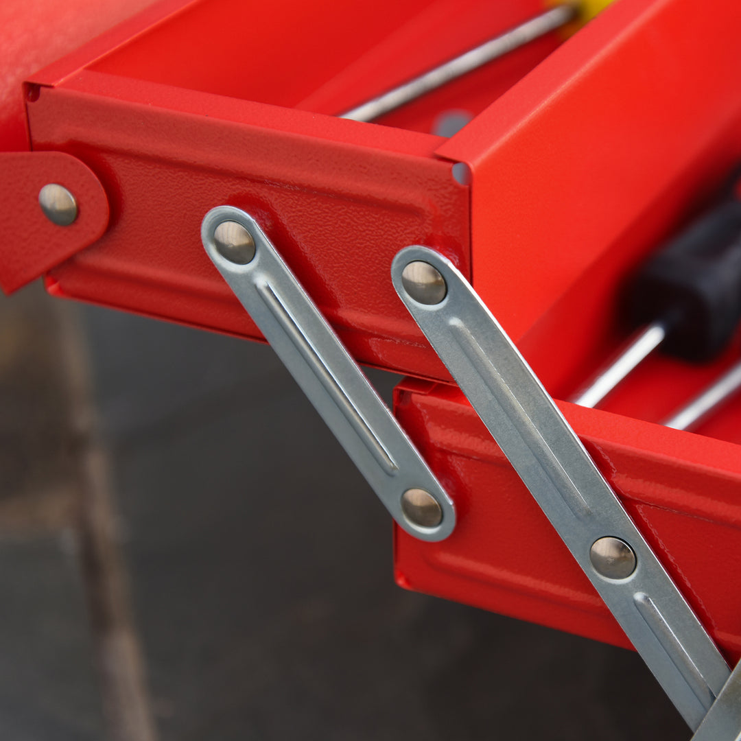 Metal Tool Box 3 Tier 5 Tray Professional Portable Storage Cabinet Workshop Cantilever Toolbox with Carry Handle, 45cmx20cmx34.5cm, Red