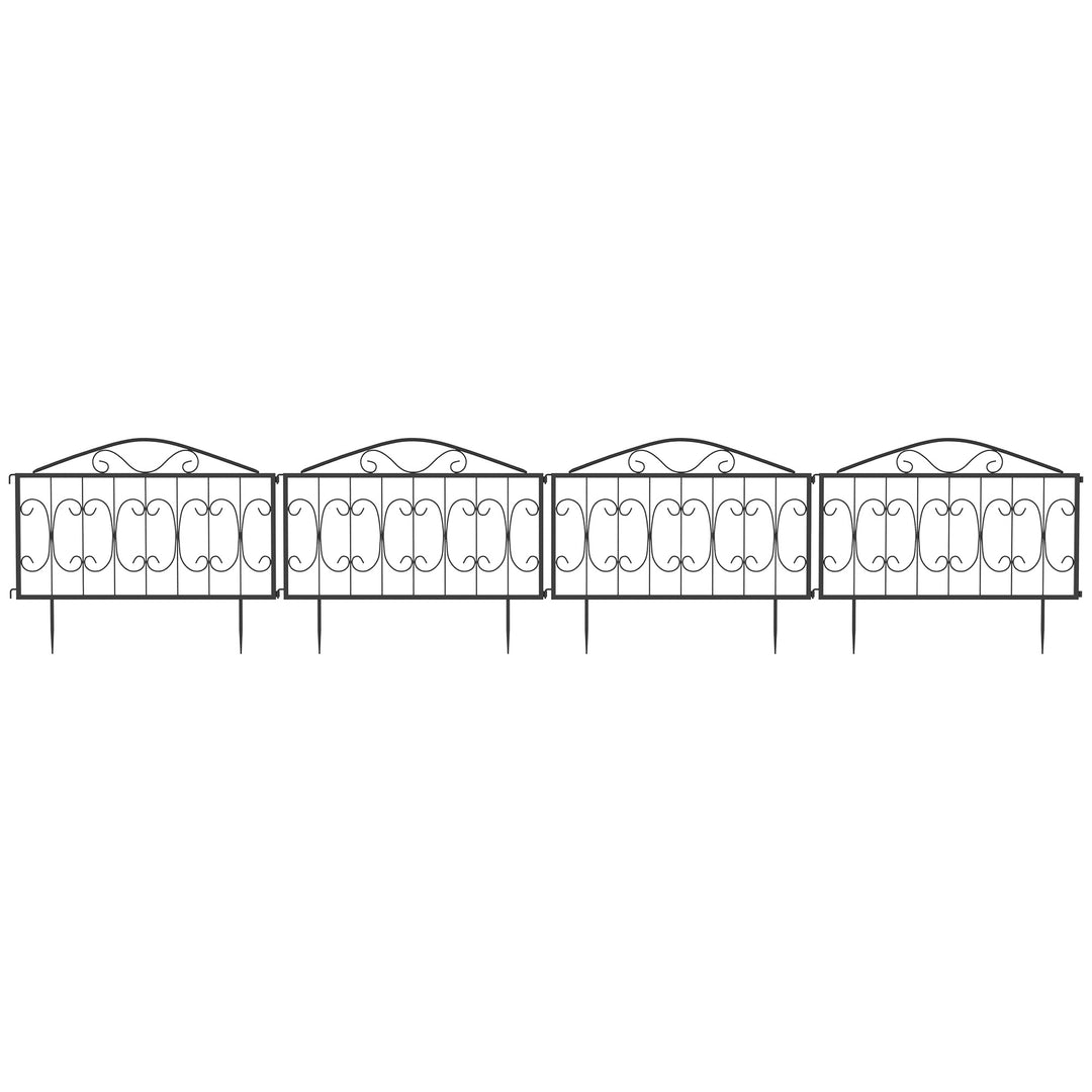 Outsunny Decorative Garden Fencing, 8PCs Outdoor Picket Fence Panels, Rustproof Metal Wire Landscape Flower Bed Border Edging Animal Barrier, Black