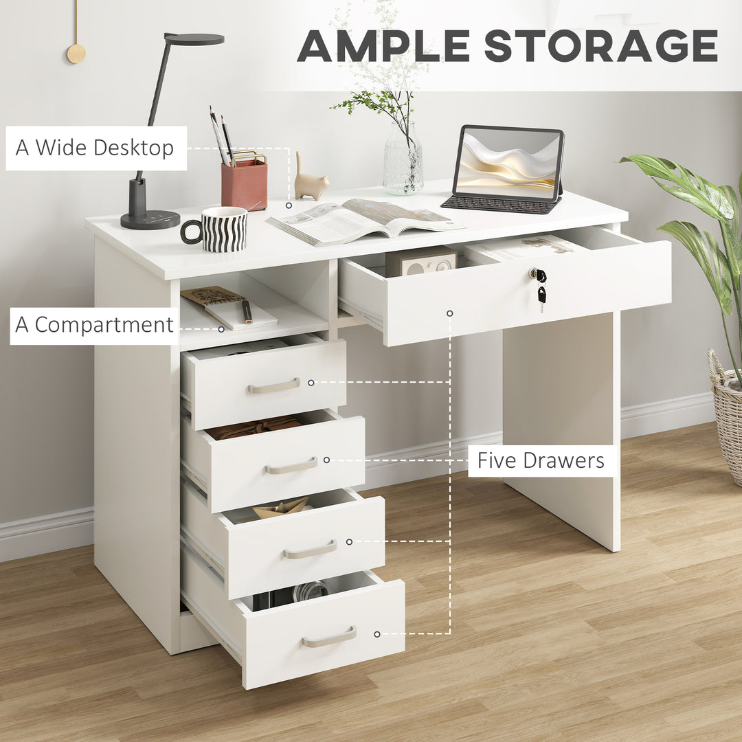 Computer Desk, Home Office Desk with Lockable Drawer, Storage Shelf for Study Bedroom, 110 x 50 x 76 cm, White