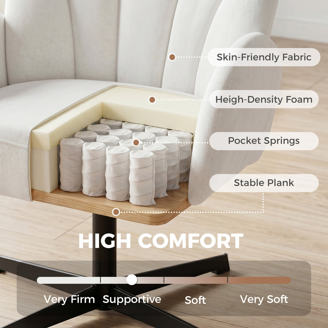 Swivel Accent Chair, Shell-Shaped Armchair with Spring Cushion, Metal 