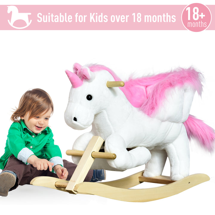 Kids Rocking Horse Unicorn Wooden Plush Ride On Chair Toy with Music 1.5-3 Years