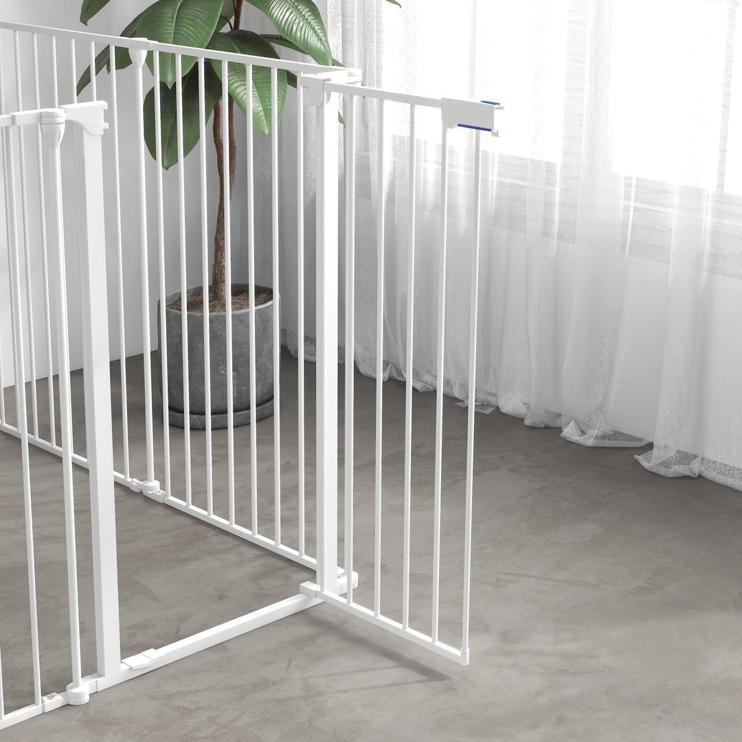 6 Panels Foldable Dog Playpen, Puppy Pen Crate with Door - White