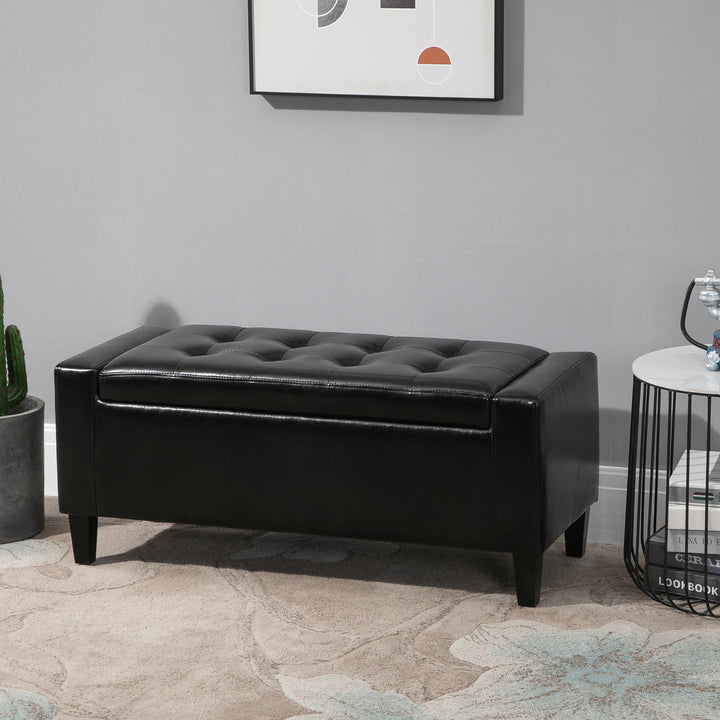 HOMCOM Ottoman Storage Bench, PU Leather Chest with Tufted Lid, Versatile Flip Top, 92L x 40W x 40H cm, Black | Aosom UK