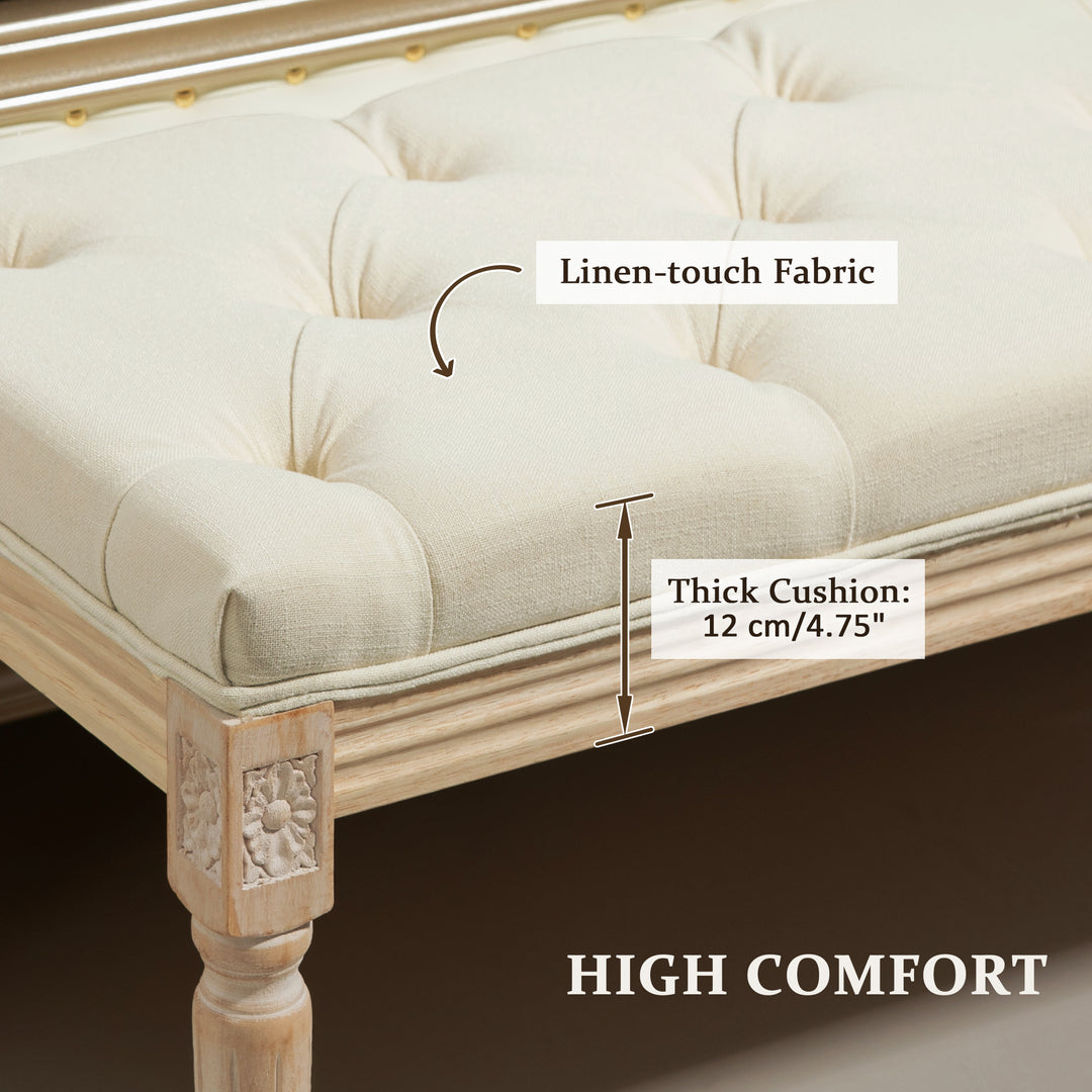 Vintage Wooden Bed End Bench - Cream White - view 6