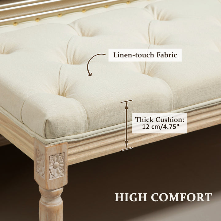 Vintage Wooden Bed End Bench - Cream White - view 6
