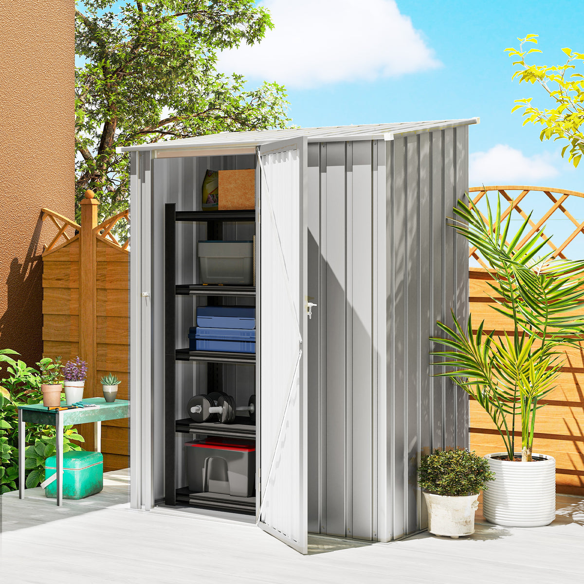 5ft x 3ft Garden Storage Shed, Outdoor Metal Shed with Sloped Roof, Al