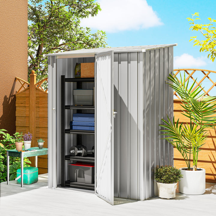 5ft x 3ft Garden Storage Shed, Outdoor Metal Shed with Sloped Roof, Al