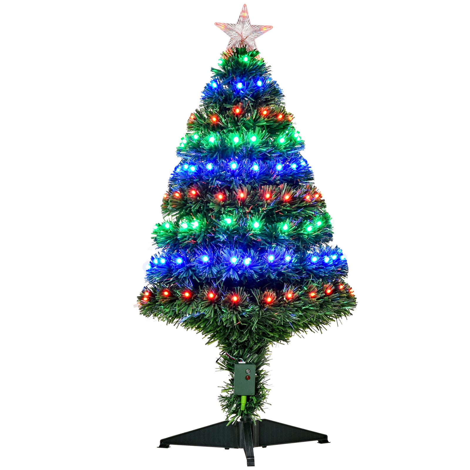3 Feet Prelit Artificial Christmas Tree with Multi-Coloured Fiber Optic LED Light, Holiday Home Xmas Decoration, Green