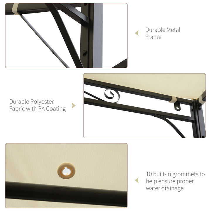 3 x 2.5m Patio Metal Gazebo Door Window Awning Wall Mount Canopy Outdoor Sunshade with Extended Shelter Cream White
