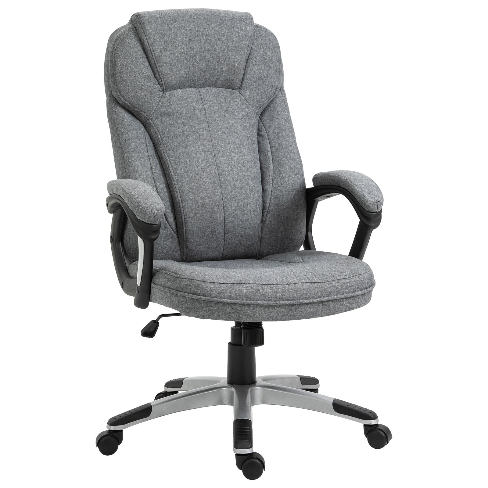 Office Chair, Linen Fabric Desk Chair, Height Adjustable Computer Chair with Padded Armrests, Swivel Wheels and Tilt Function, Grey