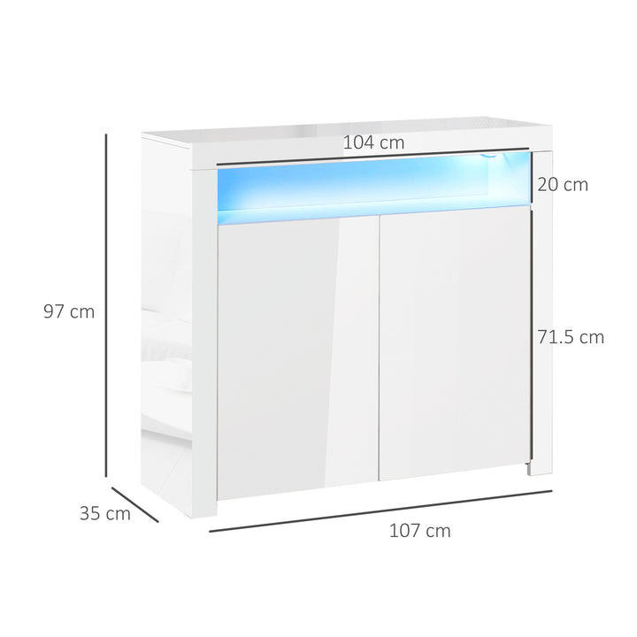 LED Storage Cabinet, Cupboard with High Gloss Front and RGB Lighting, Modern Sideboard for Entryway, Dining Area, Living Room, White