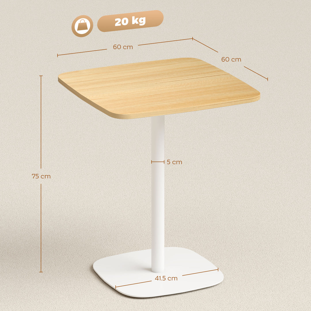 Small Dining Table, 60 cm Square Kitchen Table with Wood-veneer Top and Steel Base