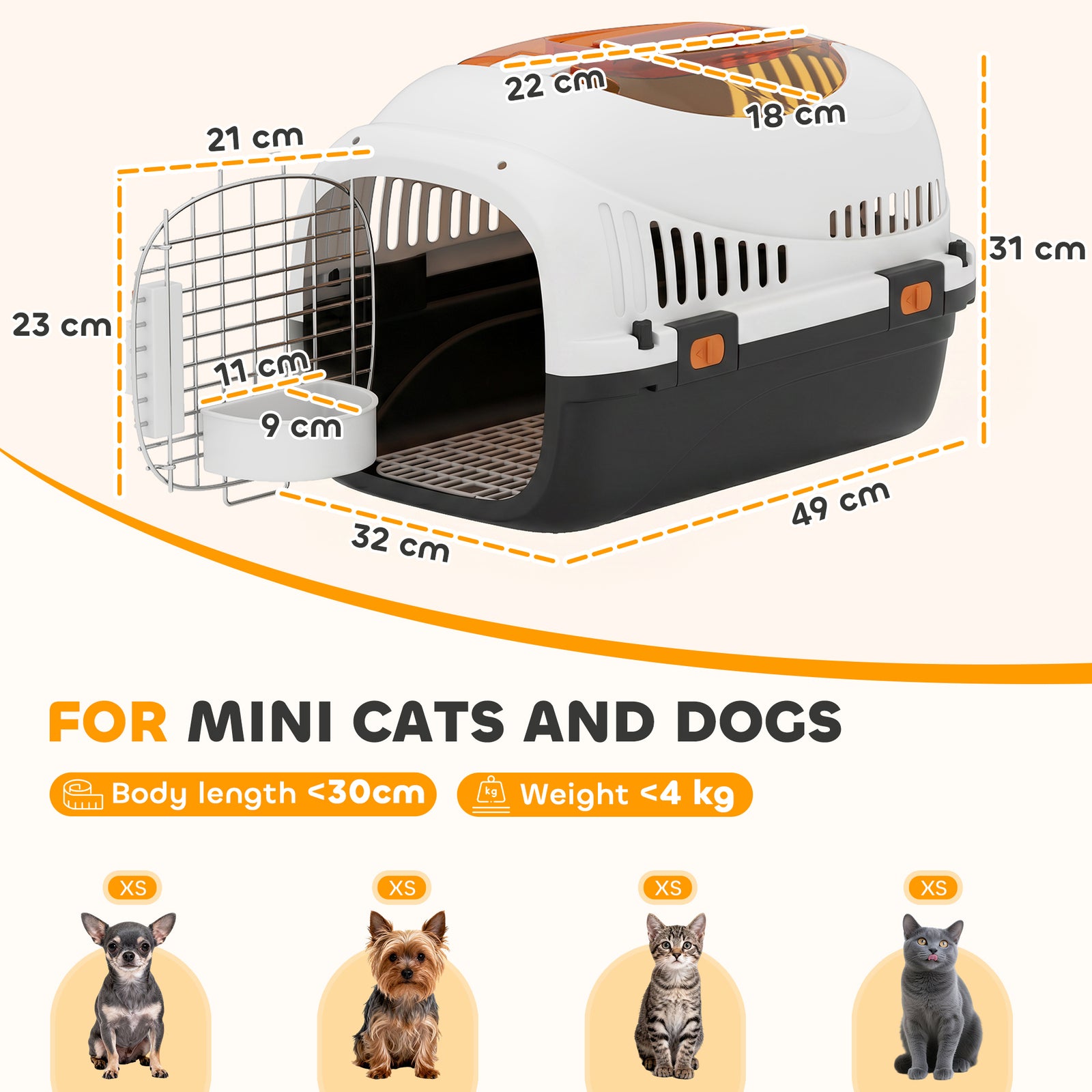 Plastic Pet Carrier Hard Shell Dog Cat Carrier Max 4 KG Steel Door Fee