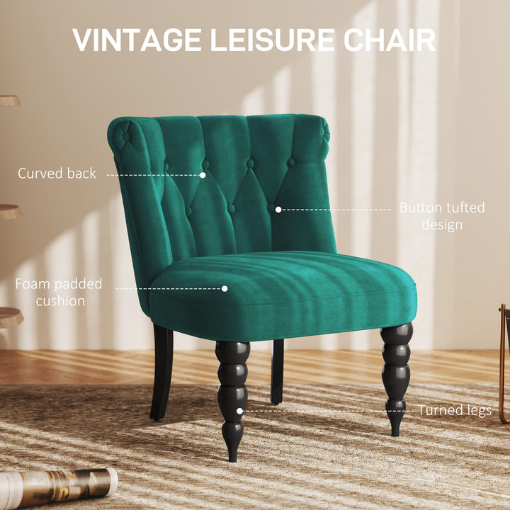 Velvet Accent Chair Set of 2, Button Tufted Wingback Chair with Rubber Wood Legs for Living Room, Bedroom, Dark Green