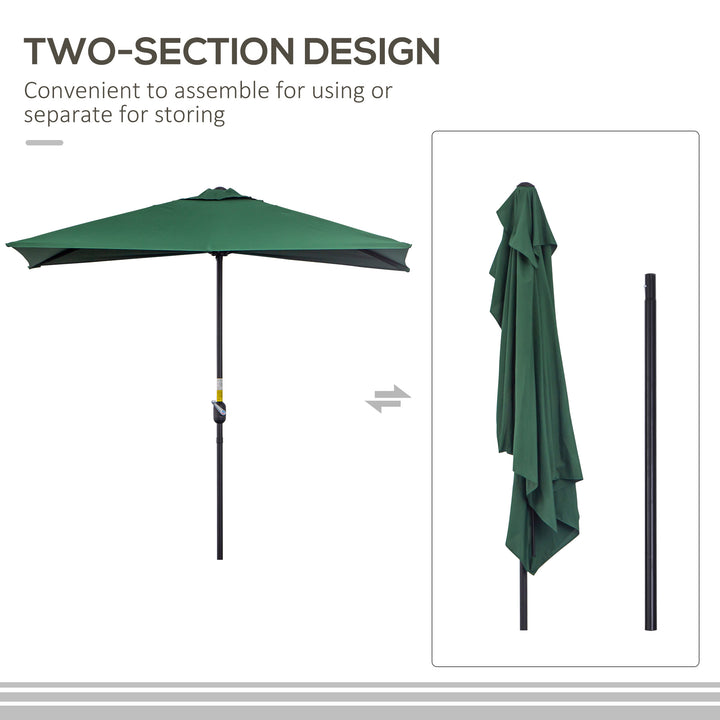 Balcony Half Parasol Semi Round Umbrella Patio Crank Handle (2.3 m, Green)- NO BASE INCLUDED