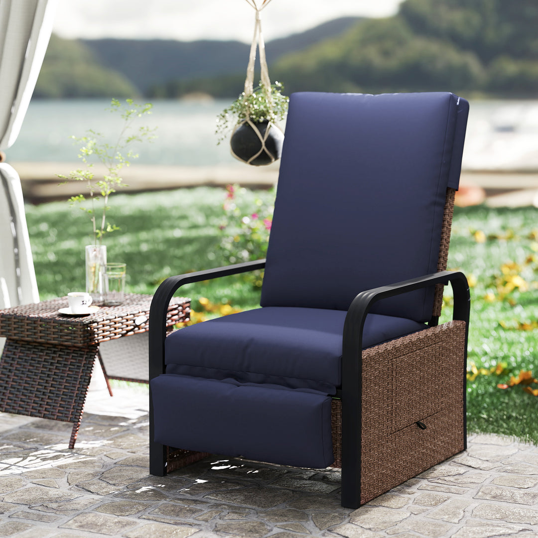 140° Reclining Rattan Armchair - Brown/Blue