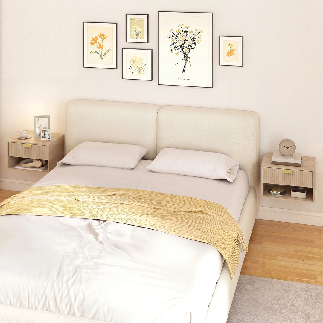Set of 2 Wall Mounted Nightstands, Floating Bedside Tables with Fluted