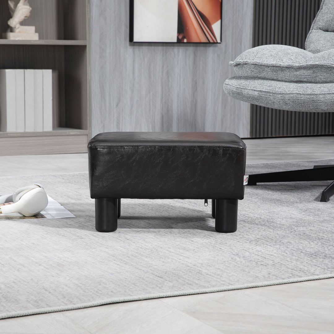 PU Leather Footstool Ottoman Cube with 4 Plastic Legs, Brown