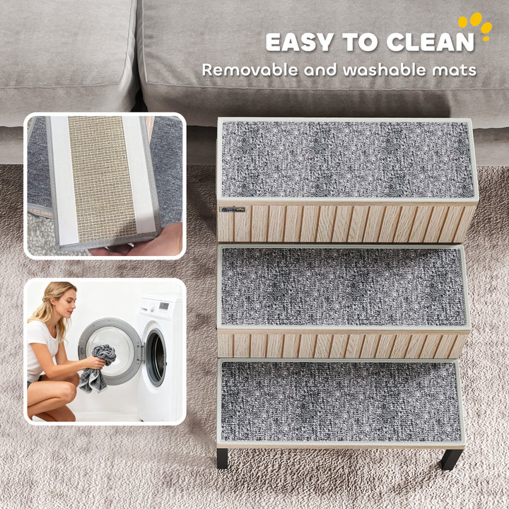 MCL Dog Stairs with Storage, Non-Slip Cover, Pet Steps for Small Dogs & Older Cats, for Sofa, High Bed, Oak Tone