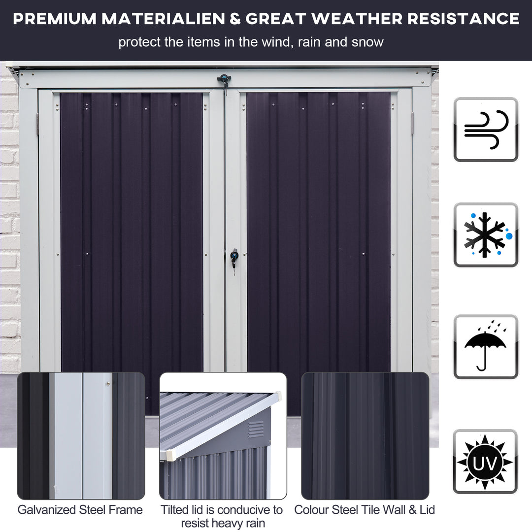 3.2 x 5.1ft Corrugated Steel Two-Bin Storage Shelter - Black