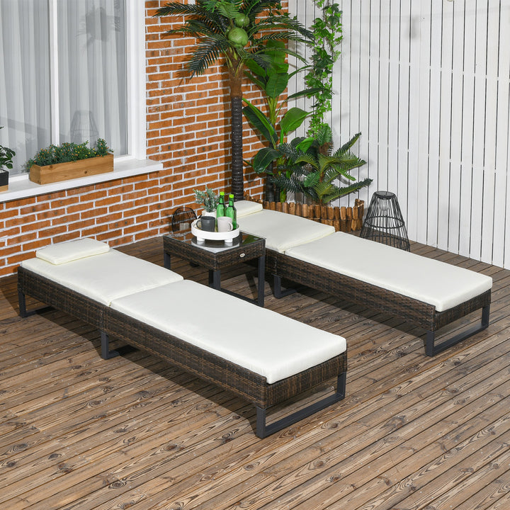 Three-Piece Reclining Lounger Set, with Glass-Top Table - Cream