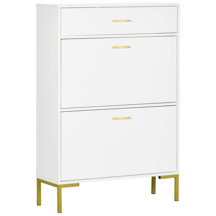 Three Drawer Slim Shoe Storage Cabinet, 12 Shoe Pairs - White