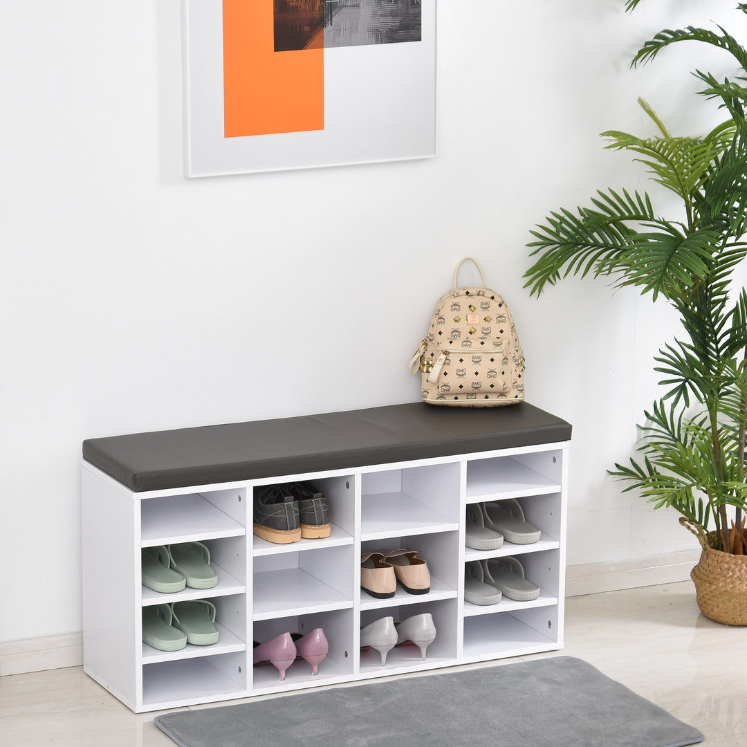 MCL Multi-Storage Shoe Rack w/ 14 Compartments Cushion Moving Shelves Solid Frame Foot Pads Home Office Tidy Organisation Boots Trainers White