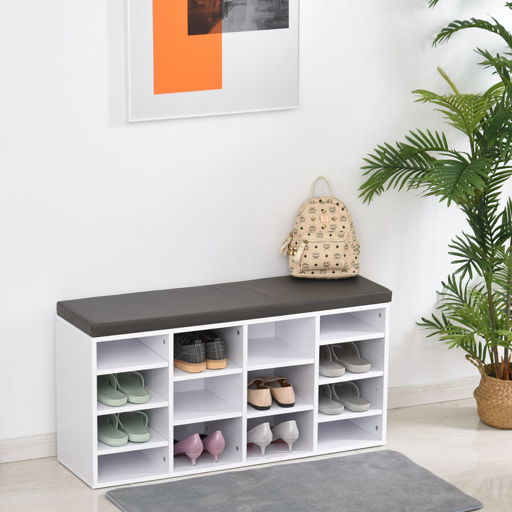 Multi-Storage Shoe Rack w/ 14 Compartments Cushion Moving Shelves Solid Frame Foot Pads Home Office Tidy Organisation Boots Trainers White