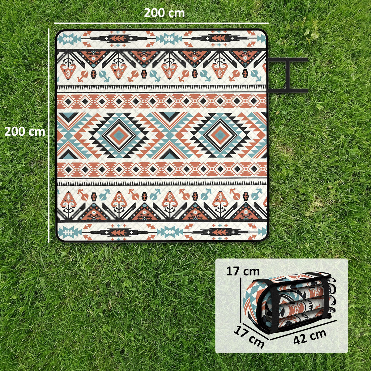 Picnic Blanket, 200x200CM Large Beach Blanket Outdoor Picnic Mat with 