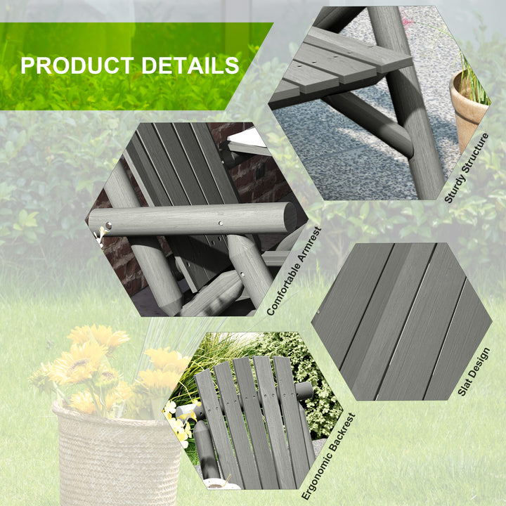 Wood Patio Chair Bench 2 Seats w/ Centre Coffee Table, Garden Bench, Grey