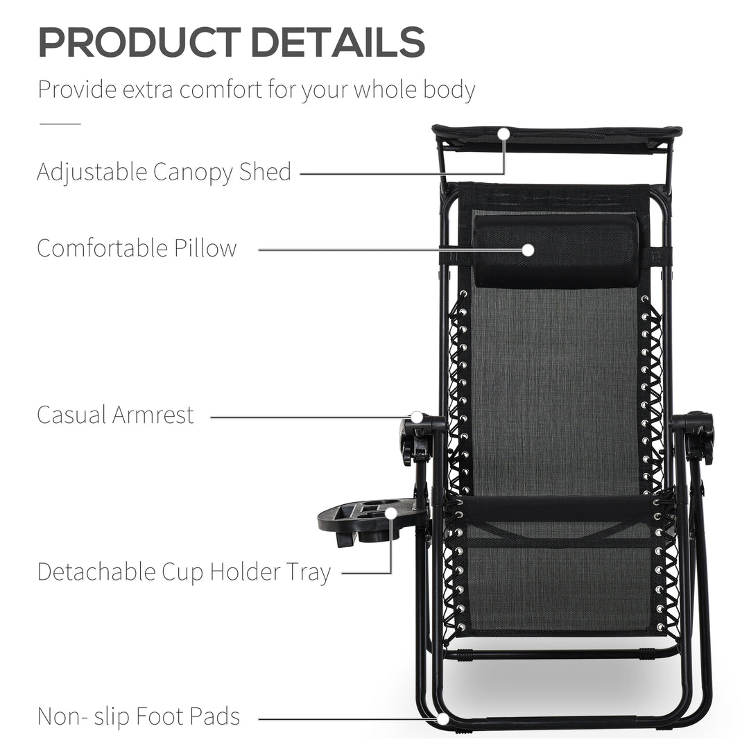 Outsunny Zero Gravity Garden Deck Folding Chair Patio Sun Lounger Reclining Seat with Cup Holder & Canopy Shade