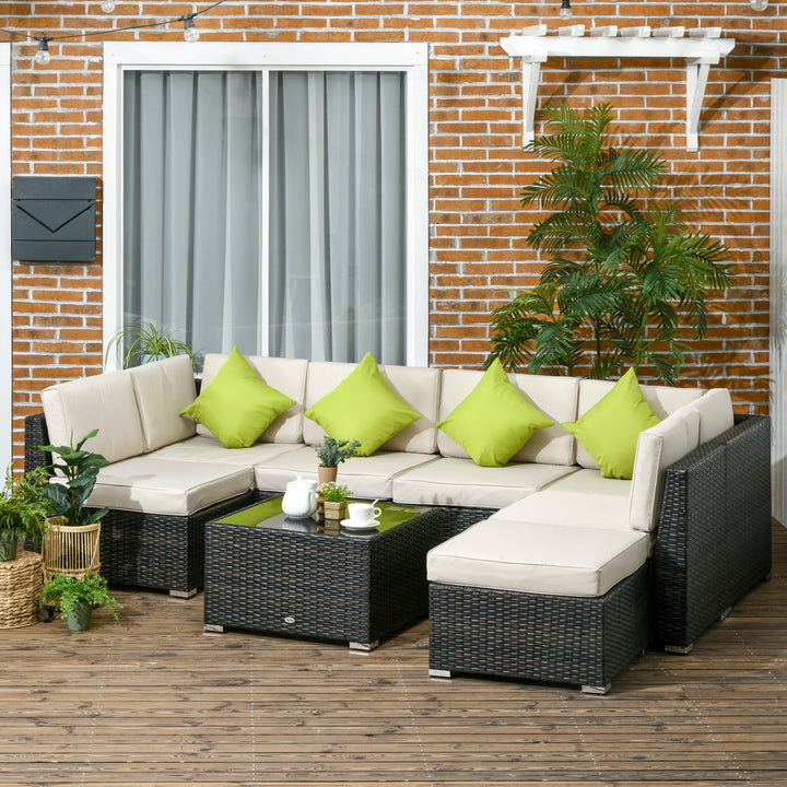 Outsunny 7-Seater PE Rattan Furniture Set with Adjustable Foot Pads & UV Resistance for Garden Patio Conservatory Outdoor, Brown | Aosom UK