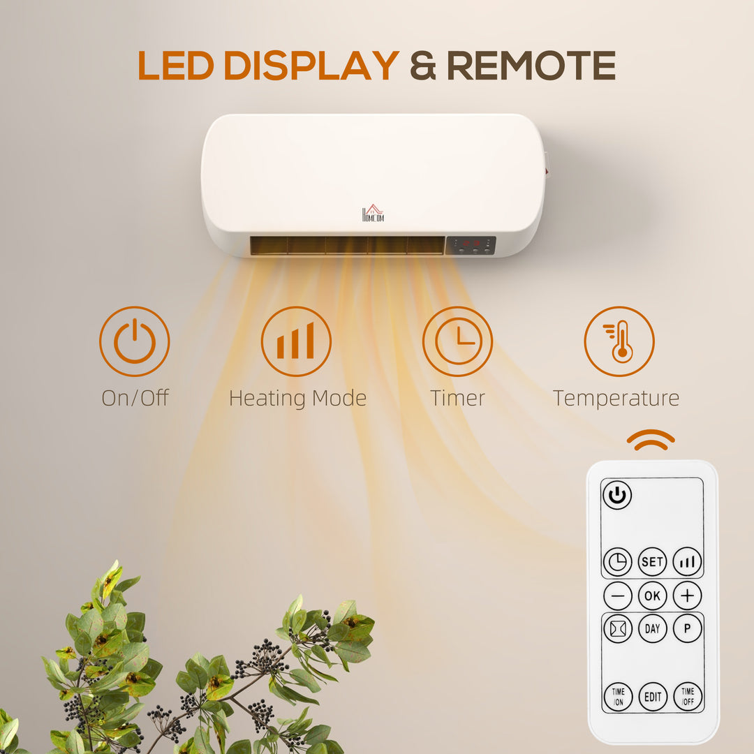 HOMCOM 2000W Wall Mounted Ceramic Space Heater, 10-49°C Temperature, White