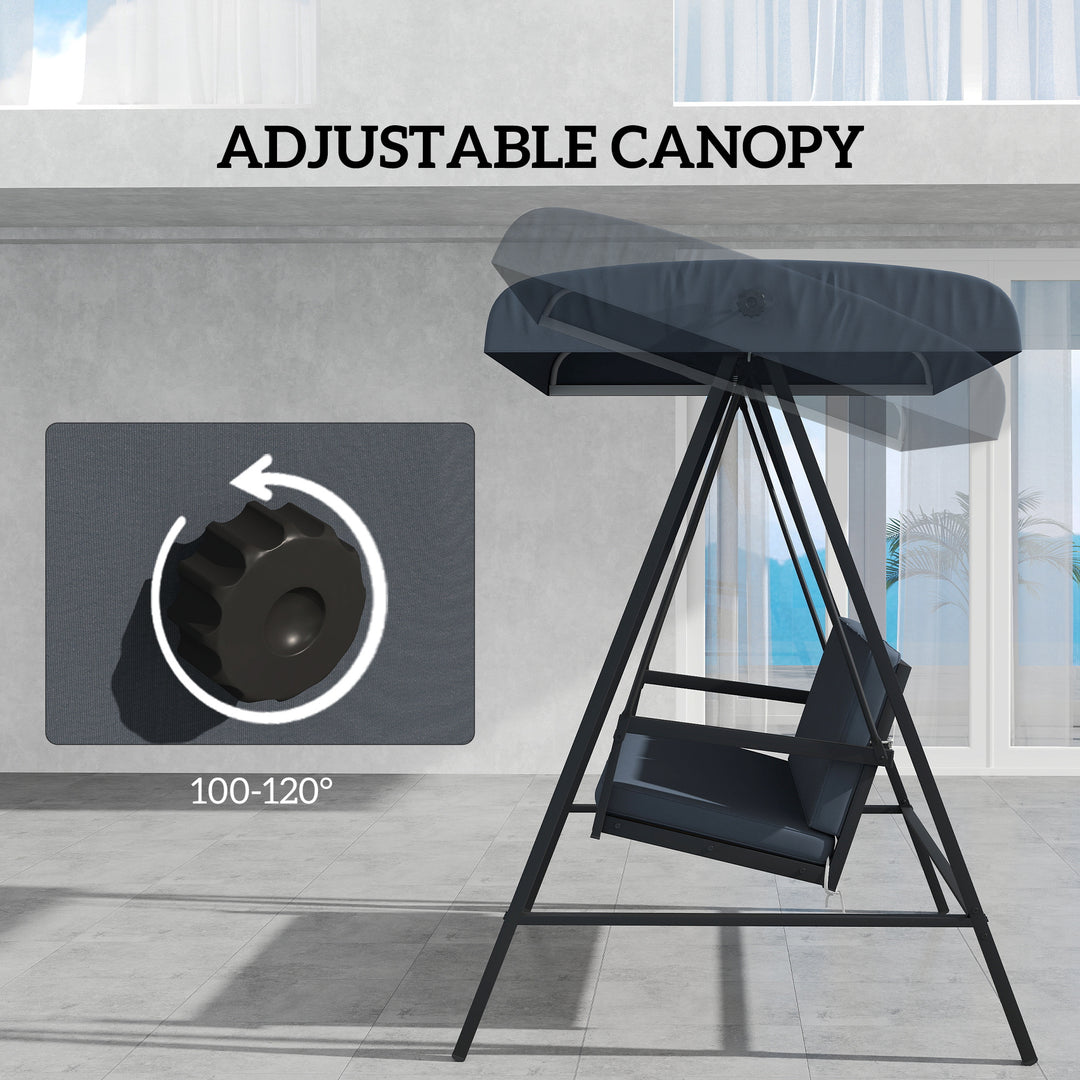 Three-Seat Garden Swing Chair, with Adjustable Canopy - Dark Grey