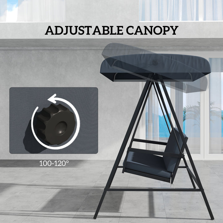 Three-Seat Garden Swing Chair, with Adjustable Canopy - Dark Grey