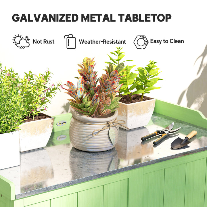 Wood Garden Storage Cabinet, Outdoor Tool Shed, Potting Bench Table wi