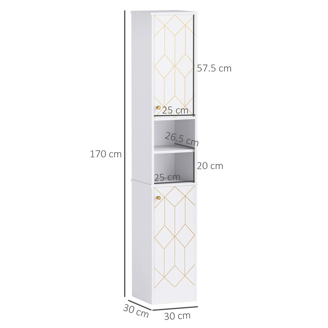 Tall Bathroom Storage Cabinet with Doors, Slim Bathroom Storage Unit with Adjustable Shelves, Freestanding Bathroom Storage Unit, White