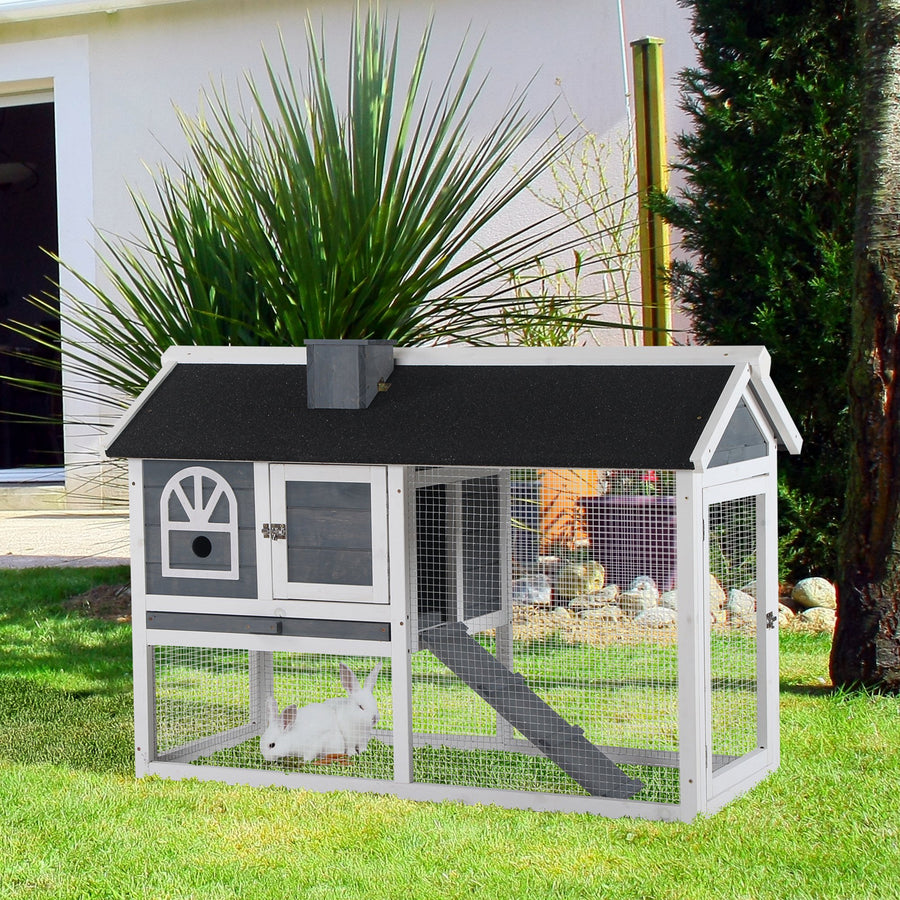 Guinea Pigs Hutches Wood Bunny Cage for Outdoor Indoor w/ Pull Out Tray Run Box Ramp