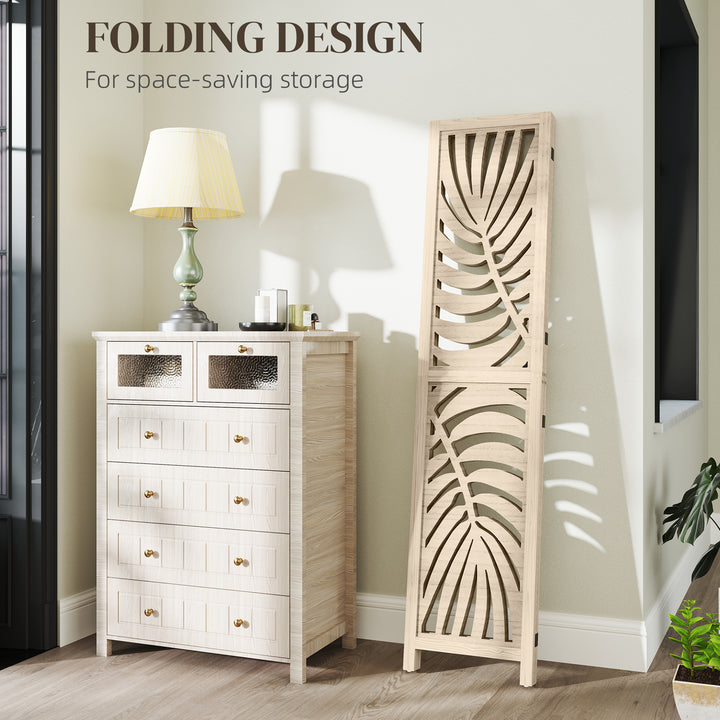 3 Panel Room Divider, Detachable Folding Privacy Screens with Palm Leaf Design for Home Office