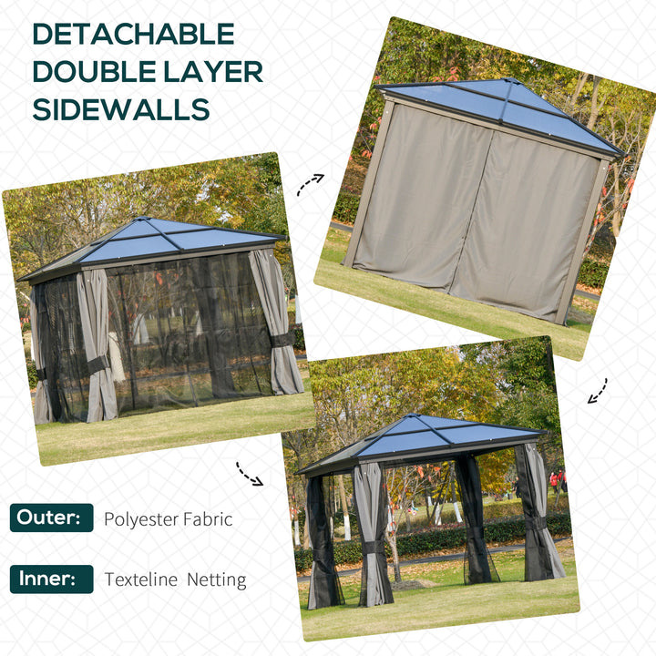 MCL 3 x 3(m) Hardtop Gazebo Canopy with Polycarbonate Roof, Aluminium Frame, Permanent Pavilion Garden Gazebo with Netting and Curtains for Patio, Deck, Dark Grey