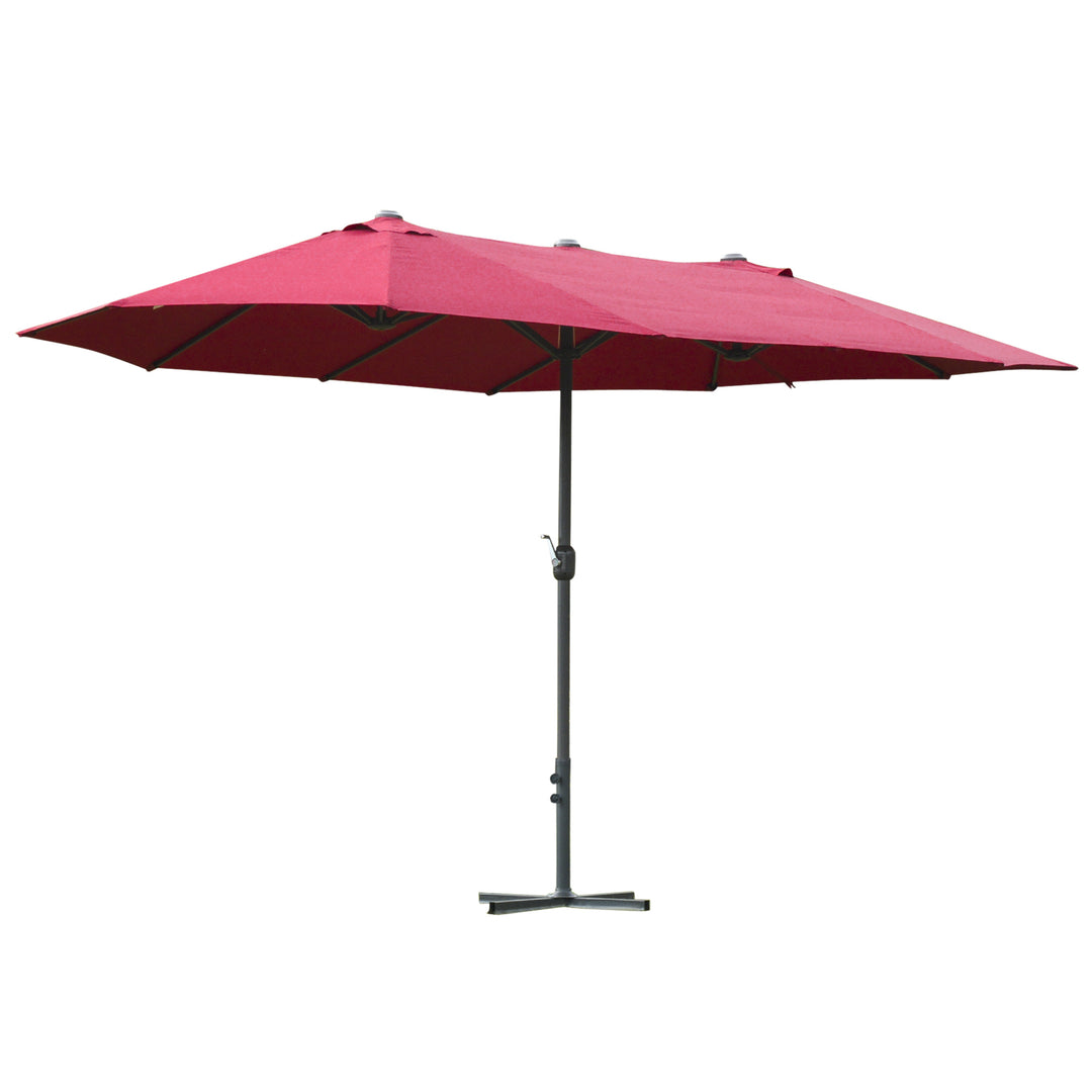 4.6M Sun Umbrella Canopy Double-sided Crank Sun Shade w/ Cross Base Wine Red