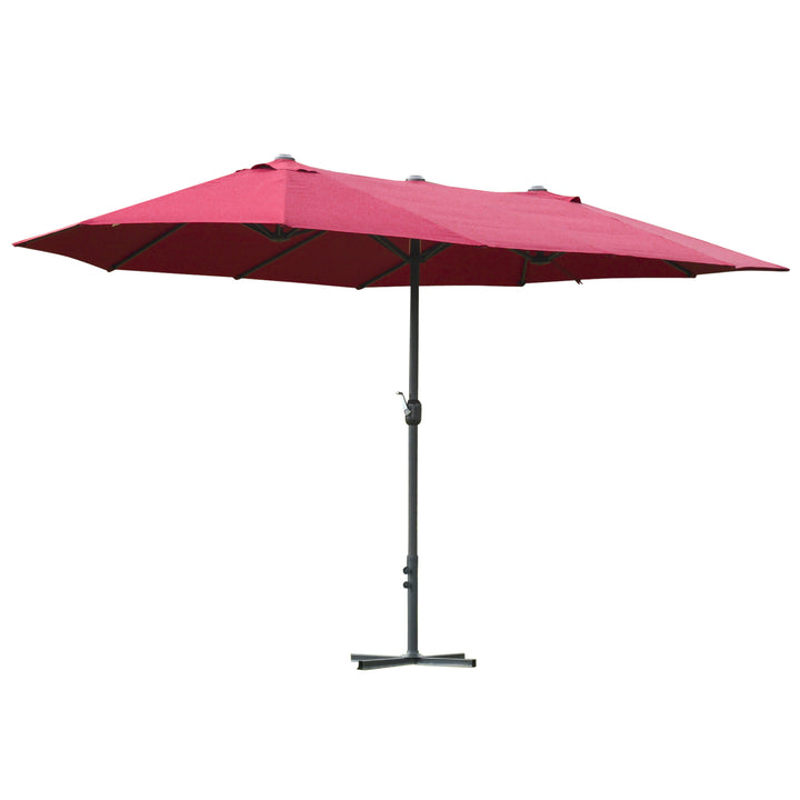 4.6M Sun Umbrella Canopy Double-sided Crank Sun Shade w/ Cross Base Wine Red