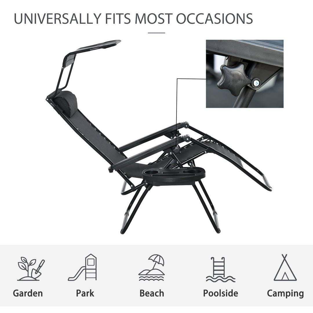 Folding Zero Gravity Sun Lounger, with Sun Canopy - Black