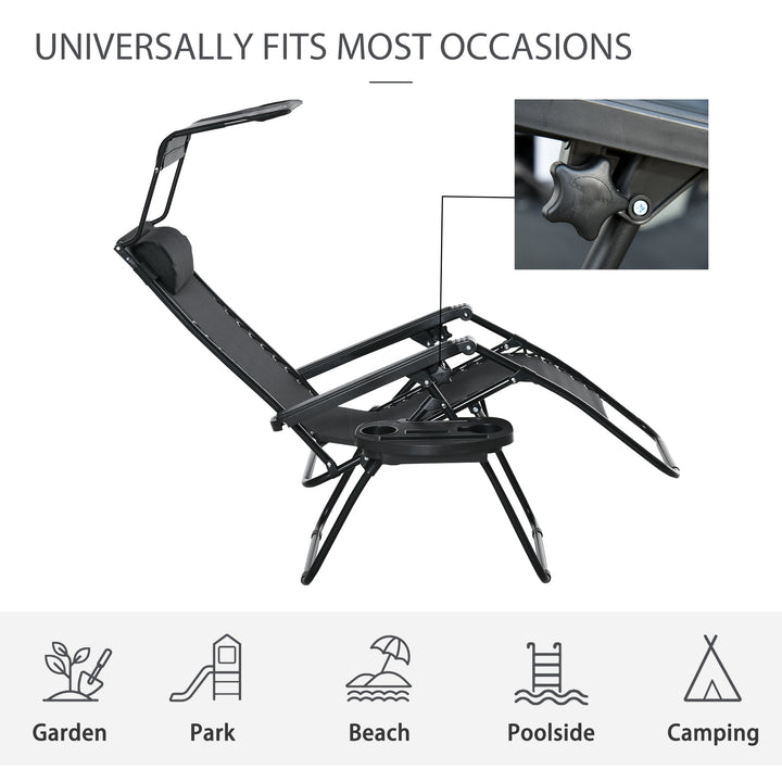Folding Zero Gravity Sun Lounger, with Sun Canopy - Black