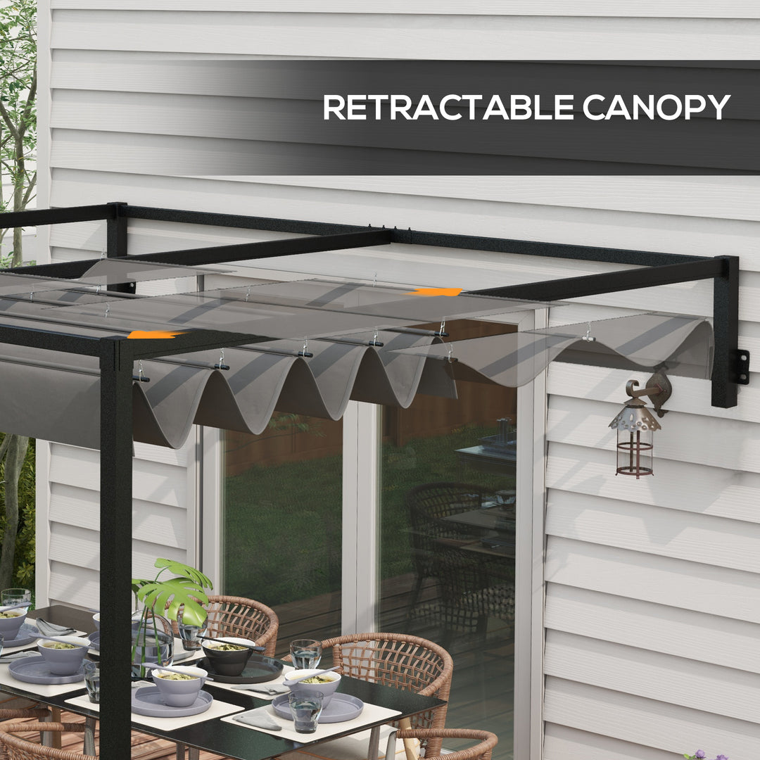 2 x 3(m) Lean To Steel Pergola, with Moving Fabric Canopy - Dark Grey